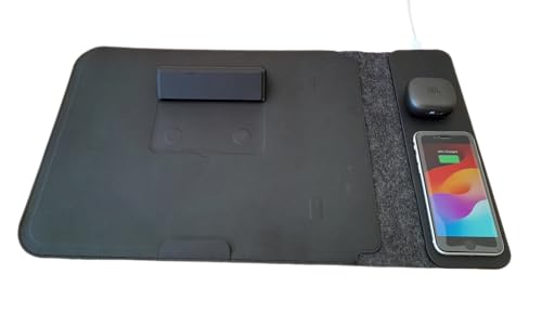 ENZZONE 4 in 1 Wireless Charging Laptop Sleeve 15"-16" for MacBook/PC & Tablet, Charge 2 Devices, Multipurpose Mousepad & Laptop Stand, Waterproof Surface, USB-C Port, Front Pocket