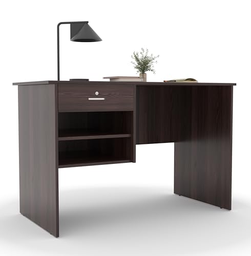 Image of 116x75x56CM Engineered Wood Verto Study & Office Table with Smooth Lockable Drawer and 2 Shelves for Storage | Sturdy DIY Counter, Commercial Table- Wenge