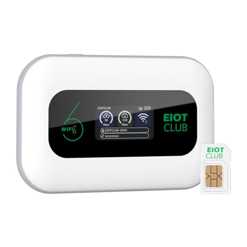 EIOTCLUB Routeur WiFi Mobile 4G LTE sans Engagement, avec Carte SIM (Non Échangeable), 1 GB Données Europe, Batterie 3000mAh, Jusqu'à 32 Appareils, WPA3,...