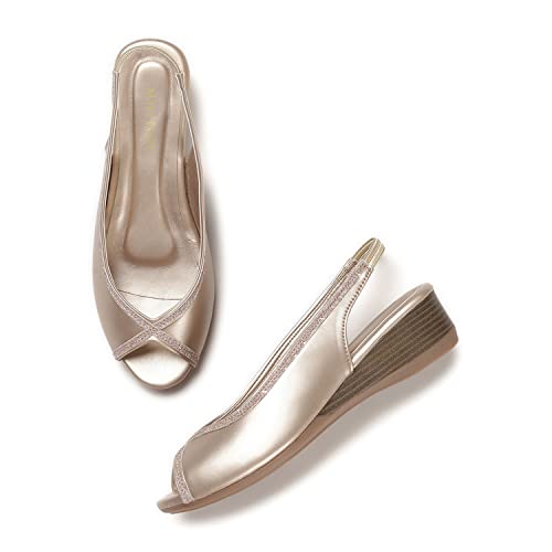 Image of Marc Loire Women's Open Toe Block Heel Metallic Fashion Sandals for Everyday