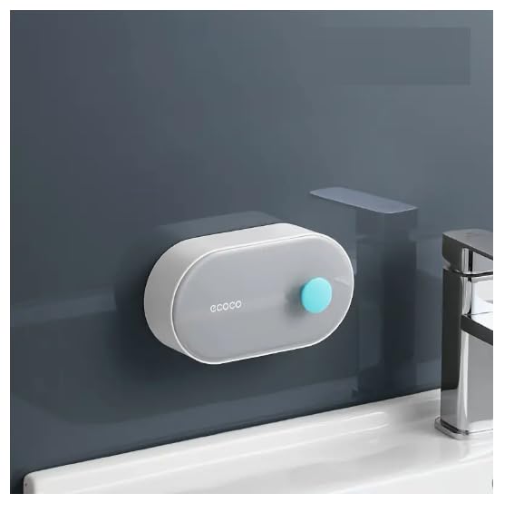 COSKIRA Stylish Soap Box with Lid Plastic Draining Soap Holder Creative Wall Mounted Soap Box Self-Adhesive Bathroom Shower Supplies and Gadgets Bathroom Accessories Set -1 (Small)