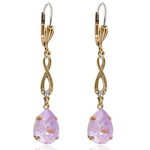 Jugendstil Ohrringe Markenkristalle Gold Crystal Lavender Delite NOBEL SCHMUCK