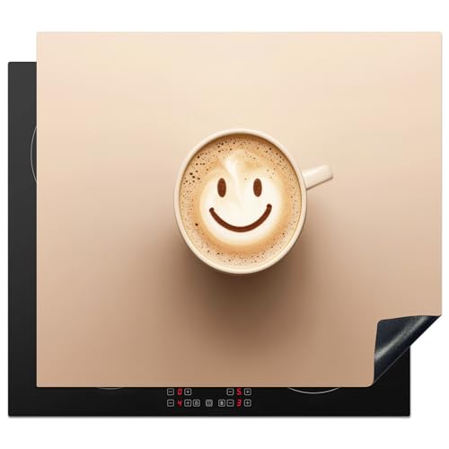 KitchenYeah© Cubre Vitrocerámica - Protector Vitroceramica Induccion 60x52 cm - Tapa Vitroceramica - Protector de Vitroceramica Café - Espuma de Leche - Sonrisa - Beige