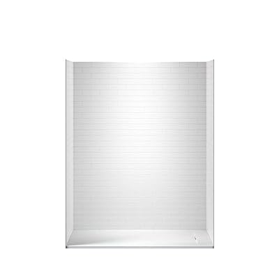 WOODBRIDGE 60 in. L x 32 in. W x 75 in. H Alcove Solid Surface Shower Combo Kits with Glue Up Shower Walls in High Gloss White and Curbless Shower Base with Reversible Drain in White