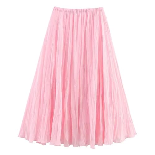 Women's Pleated Skirt Chiffon High Waist A-Line Flowy Fairy Ruffle Maxi Skirt