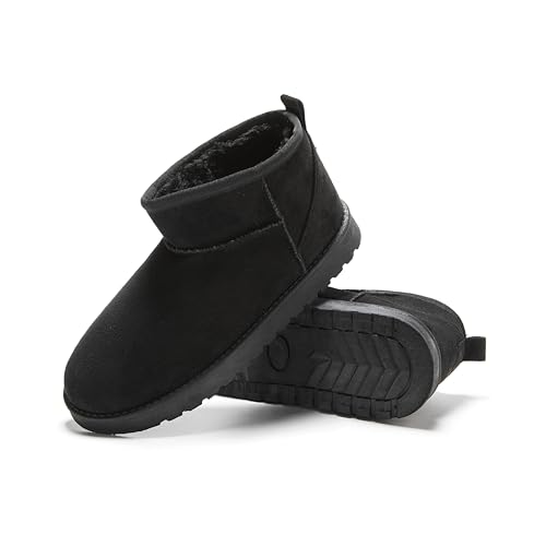 Womens Suede-Effect Ankle Boots Warm Fleece-Lined Slip-On Winter Booties with Cushioned Insole and Non-Slip Sole (BLACK One Size Adult Women 8 Numeric UK Footwear Size System Medium)