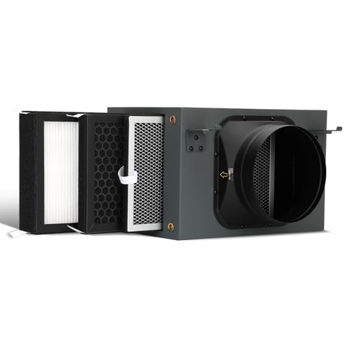 Caja de filtro en línea de 3 capas de 6 pulgadas con filtros HEPA y de carbono, caja de filtro de purificación para sistema HVAC de toda la casa, se adapta a ventiladores de conducto en línea de 6