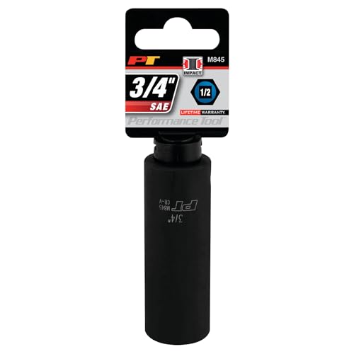 Image of Performance Tool M845 1 /2 Drive Impact Socket, 3 /4-Inch Drive, 6-Point, Deep, Chrome Vanadium Steel Construction for Heavy-Duty Jobs