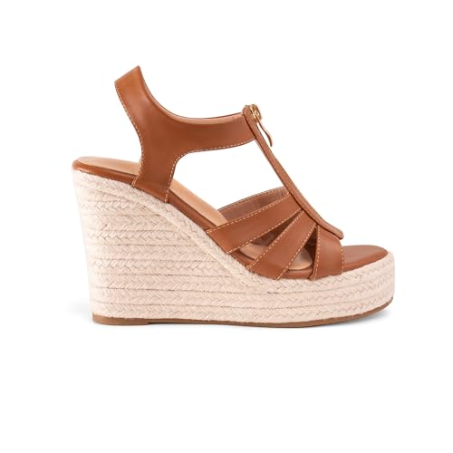 Image of Womens Front Zipper Espadrille Wedge Sandals Dressy, High Heel Platform Sandals Open Toe Slingback, Comfy Sexy Summer Wedges Sandals
