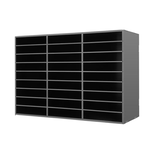 Liffshsy Literature Organizer Teacher & Student Organization for Classroom,Desktop File Sorter Paper Storage Mail Center,31.5 * 12 * 21.69inches Forms Organized 27 Slots Compartments Black