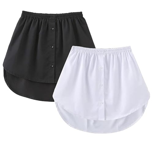 Girstunm Women's Shirt Extender for Women 2Pcs Adjustable Layered Fake Top Lower Sweep Shirt Half Length Mini Skirt for Girls Schwarz und Weiß M