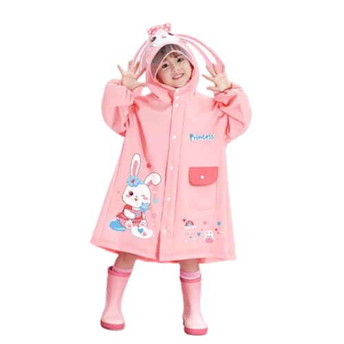Generisch Chubasquero niños reutilizable impermeable con capucha mangas portátil transpirable ropa de lluvia para niñas niño senderismo, Conejo rosa., 6-7 años Grande