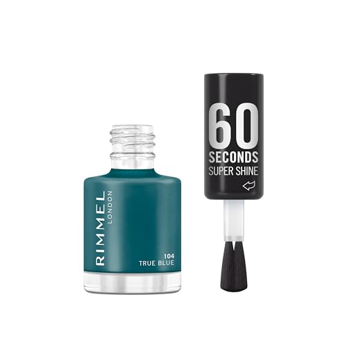 Rimmel 60 Seconds Super Shine Vernis à ongles, 104 True Blue, Vernis à séchage rapide, Couleur vive, Longue tenue, 8 ml