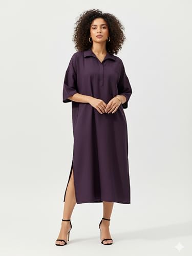 Image of PURVAJA Women's Maxi Solid Linen Dress