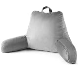 Reading Pillow for Bed with Arm Support, Large Backrest Cushion for Sitting Up in Bed, Plush Ergonomic Back Pillow for Reading, Watching TV, Gaming & Relaxing,Pillow with Shredded Memory Foam,Grey