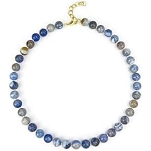 Blue Lace Agate Necklace, Hand-woven 10MM Natural Blue Lace Agate Beads Necklace, Gold Plated Blue Beaded Necklaces for Women
