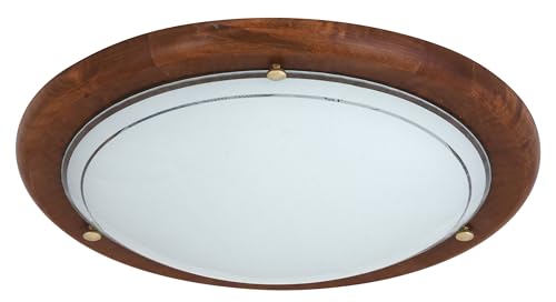 LED Universum Lampada da soffitto in legno scuro, rotonda, diametro 30 cm, in vetro satinato e vero legno con attacco E27, per lampadina o lampadina LED, lampada da soffitto, soggiorno, camera da
