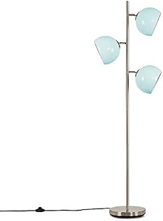 Contemporary Style 3 Way Brushed Chrome Floor Lamp with Mini Arco Style Blue Dome Shades - Complete with 4w LED Golfball Bulbs [3000K Warm White]