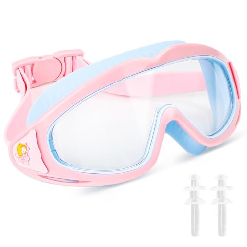Schwimmbrille Kinder, Taucherbrille Kinder 3-15 Jahre Anti-Beschlag, wasserdichte Schwimmbrille Schnorchelmaske 180° Pan...