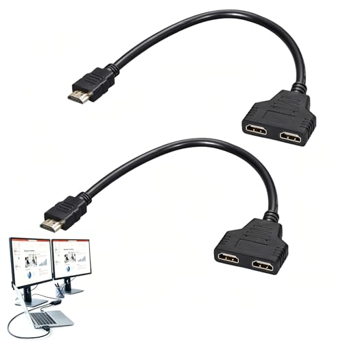 2 pcs Puissant Adaptateur Répartiteur HDMI Haute Définition 1080p, Mâle vers Double Femelle, Connectez Double Écrans Similaires pour Home Cinéma TV, Projecteurs, Écrans LCD, Câble 30CM