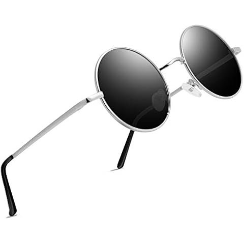 wearPro Sunglasses-Mens-Womens-Round-Classic Sunglasses John Lennon Style Polarised UV400 Protection Circle Sunglasses Unisex Retro Black Sun Glasses Frame UltraLight for Driving Cycling Fishing Cover