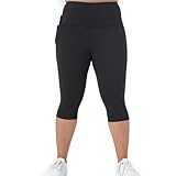 BlissClub Womens The Ultimate Capris, 3/4th Length Pants, Super- High Waist, 2 Pockets, Wide Waistband, Activewear for Women