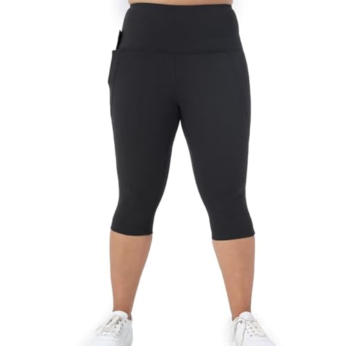 Image of BlissClub Womens The Ultimate Capris, 3 /4th Length Pants, Super- High Waist, 2 Pockets, Wide Waistband, Activewear for Women