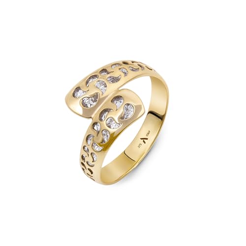 Amberta Italienischer 9K 14K Goldringe Damen Echt Gold 375 585 | Goldring Damen Echt Gold 585 375 Wickelring Diamant Ring Frauen Geschenk: Ringgröße 50