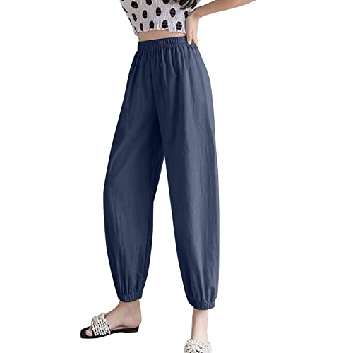 Dames solide katoen linnen tas elastische taille losse broek broek witte broek dames medicijn kort - Afbeelding 7