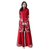 Chinese Styles Women Hanfu Qipao Two Pieces China Traditional Clothing Pants Set Suit Robe Orientale Clothes s2 Red XXL