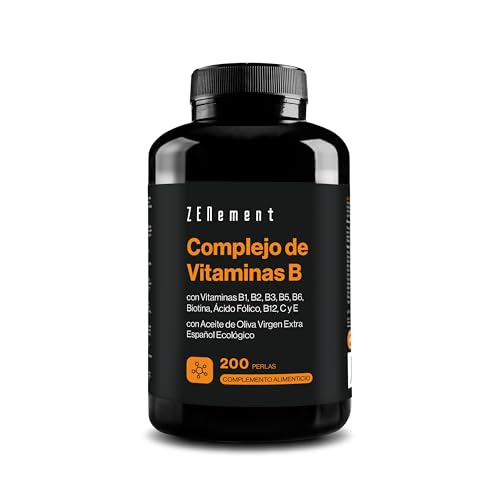 Complejo de Vitaminas B - Mayor Absorción con Aceite de Oliva Virgen Extra Ecológico Español - Con Vitaminas B1, B2, B3, B5, B6, B9, B12, Biotina, C y E - 200 Cápsulas Blandas - Zenement