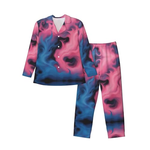 Pyjama homme manches longues imprimé bleu rose nuit ample