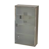 Korpus und Einlegeböden von Arzneischrank aus Edelstahl, silber lackiert, besonders langlebig und rostfrei. Stabile Struktur, nicht leicht verformt.