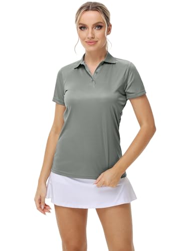 MOHEEN Women's Short Sleeve Quick Dry Polo Shirts Moisture Wicking Performance Athletic Golf Polo (Gray, L)