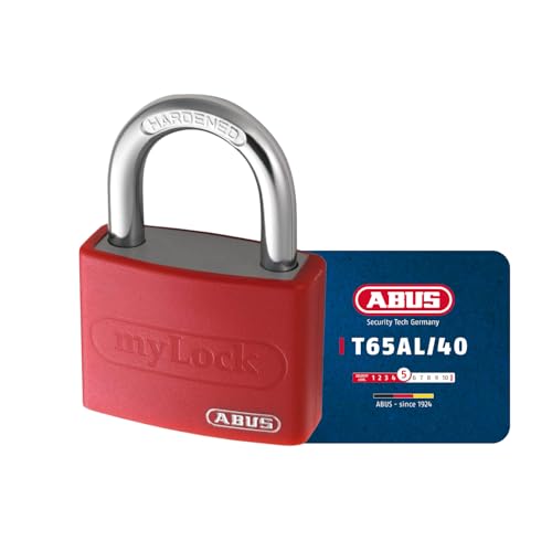ABUS Vorhängeschloss T65AL/40 myLOCK - individuell beschreibbar - Spindschloss - massiver Aluminium-Schlosskörper - ABUS-Sicherheitslevel 5 - Rot