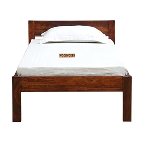 Image of Solid Sheesham Wood Single Bed with Headboard & Footboard | Sturdy Wooden Cot for Bedroom, Hostel & PG | Modern Design Single Wooden Bed Frame (Mattress Not Included) (Walnut-2)