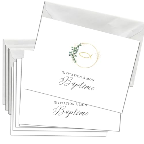 Briefzauber Lot de 12 cartes d’invitation avec 12 enveloppes | Baptême, fête de baptême | Set...