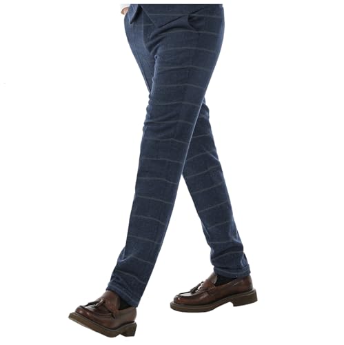 Mens Plaid Tweed Herringbone Suit Pants Casual Slim Fit Wool Vintage Dress Trousers
