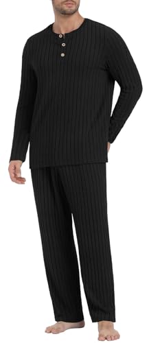 PrinStory Men's Pajama Set Soft Long Sleeve Shirts and Pants Loose Relaxing Warm Sleep Sets3