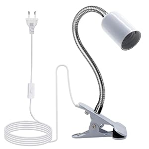 Lampe E27 à Pince,Lampe de Lecture,Lampe de Chevet LED,Douille E27 avec Pince350MM Col de Cygne,220CM Cable avec Interrupteur,Clip de Base en Métal,Lampe a Pince pour Lit,pour Table,Maquillage
