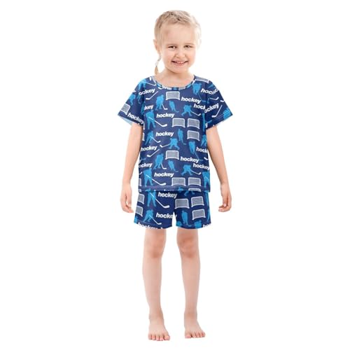 ALAZA Ice Hockey Cartoon Blue Pajamas Short Sleeve 2 Piece Sleepwear Top and Bottom Pajama Set Unisex3