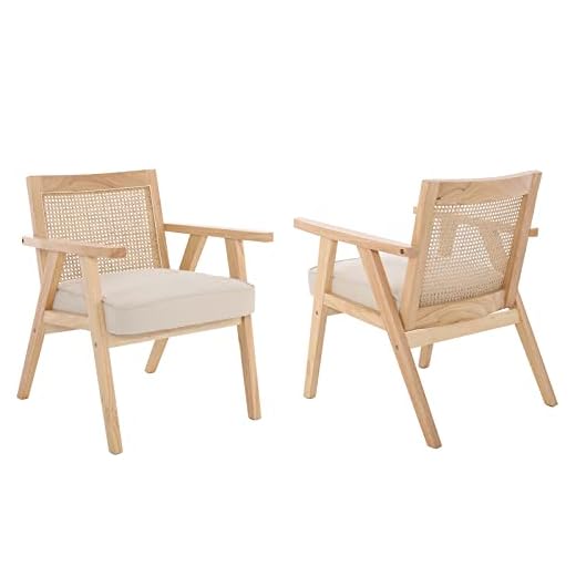 Guyou Mid Century Modern Rattan Accent Chair Set of 2, Upholstered Velvet Armchair with Rattan Back, Retro Living Room Chair for Fire Place/Bedroom/Hosting Room/Reading Room (Beige)