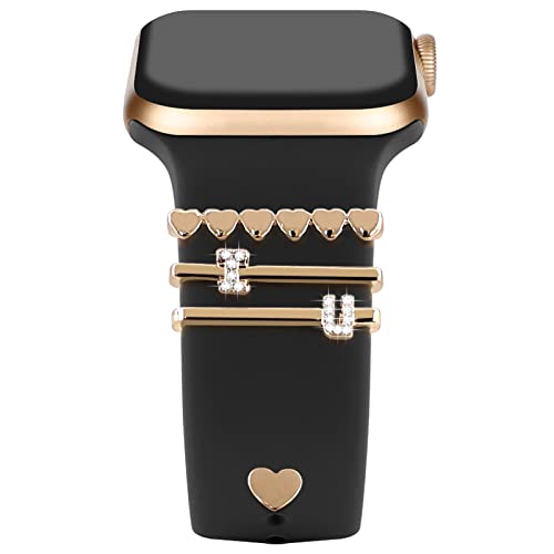 Boucles d'anneaux décoratifs en métal compatibles avec Apple Watch Bracelet en silicon Charm Bague Gravée Foi Bénédiction iWatch Series 8/7/6/5/4/3/2/se Accessoires de bracelet pour femme 6