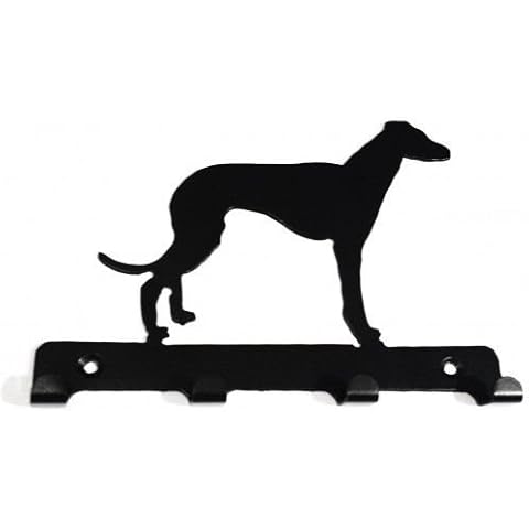 Metal Magpie Whippet Dog Silhouette Key Hook Rack, Laser Cut Solid Steel, Black Powder Coat Paint Finish Cover