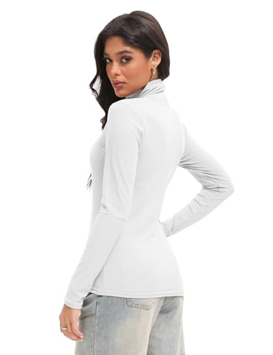 1/4 Pack Women's Ribbed Turtleneck Long Sleeve Shirts Basic Tops Fitted Stretch Sweater3