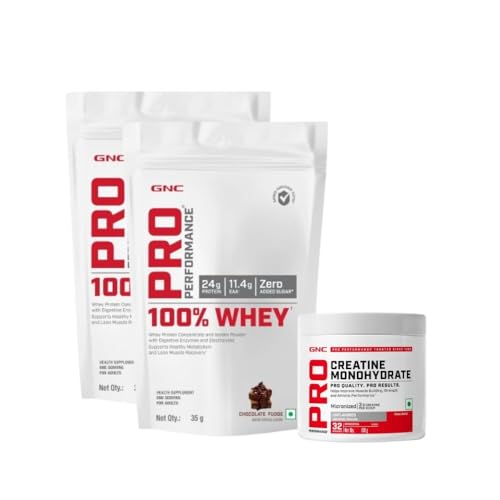 GNC Double Strength Stack | Whey Protein Sachets & Creatine Combo for Muscle Recovery & Strength | 2x Whey Protein Sachets + 100g Unflavoured Creatine Monohydrate