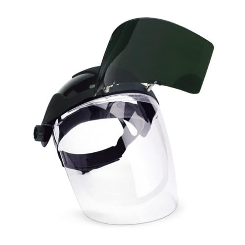 Sellstrom DP4 Face Shield - Lightweight Mask with High Impact Crown & Ratchet Headgear for Work, Grinding, Plasma/Flame Cutting - ANSI Z87.1 - Clear Anti Fog Polycarbonate Window - UV/IR Flip Up Visor
