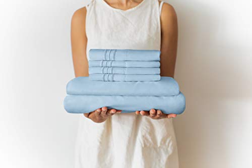 Split King Size Sheet Set - 7 Piece Set - Hotel Luxury Bed Sheets - Soft - Deep Pockets - Easy Fit - Cooling Sheets - Wrinkle Free - Light Blue Bed Sheets - Split Kings Sheets - Baby Blue 7 Pc #TOP3