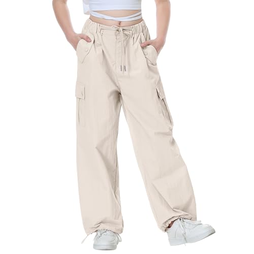 Image of Rolanko Parachute Pants for Girls Y2K Cargo Trousers with Pockets Harajuku Jogger Pants Kids 4-14 Years