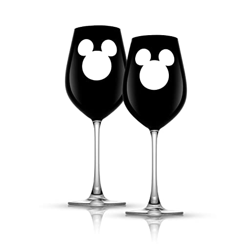 Image of JoyJolt Disney Mickey Mouse Stemmed Red Wine Glasses Set of 2 European Crystal Drinking Glasses. Luxury 23oz Black Wine Glasses, Perfect for Xmas and Special Occasions